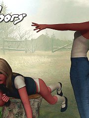 An out door whipping with a cane over a tree stupm for Susan in her schoolirl outfit